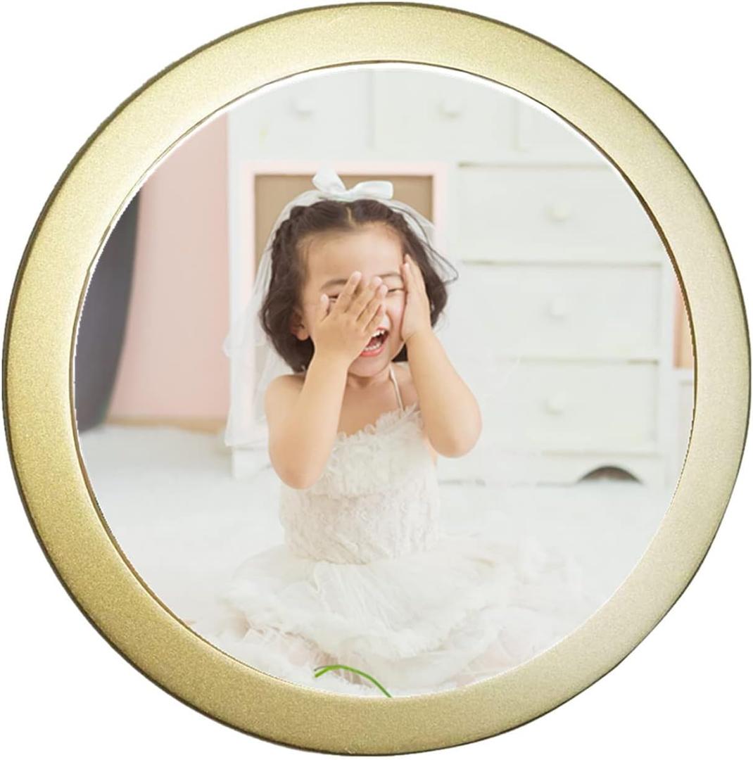 alfyng Round Photo Frame Wooden Wall Hanging Picture Frames for Home Office Wall Dcor (Gold, 8 inch)