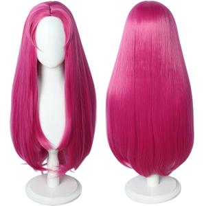 Linfairy Anime Cosplay Long Rose Red Straight Wig Halloween Costume Party Cosplay Wig for Women (1 Count, Pink)