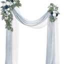Ling's Moment Dusty Blue Artificial Wedding Arch Flowers Kit Pack of 4, 2pcs Hanging Flower Arrangement 2pcs Chiffon Drape Ceremony Spring Fake Silk Rose Arbor Backdrop Floral Swag Outdoor Beach Decor