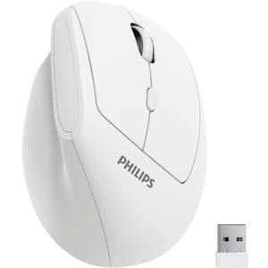 PHILIPS Ergonomic Mouse - Vertical Mouse with 800/1200/1600 Adjustable DPI, 6 Silent Buttons, Auto Power Saving,Light Weight,2.4GHz Wireless Mouse for Laptop,Desktop, PC- White