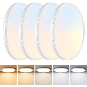 Brightever 9 Inch Flush Mount LED Ceiling Light Fixture, 5-in-1 CCT 2700K/3000K/4000K/5000K/6500K Selectable, 180W Equivalent, 2200LM Super Slim 18W LED Ceiling Lights for Living Room, Porch, 4 Packs