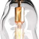 CASAMOTION Modern Pendant Lights Kitchen Island Large Gold Hanging Light Fixtures for Dining Table Blown Art Glass Clear Organic Globe Bedroom Foyer Entryway Hallway Lamp 12" Inch 1 Pack