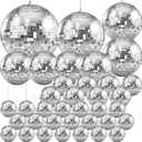 The Dreidel Company Mirror Disco Ball 36-Pack Variety of Sizes, Silver Hanging Ball with Attached String for Ring, Reflects Light, Fun Party Home Bands Decorations