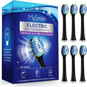 MySmile Electric Toothbrush Replacement Heads, 6 Packs (Black)