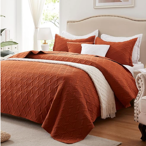 LEAONME Full/Queen Quilt Set 3 Pieces,Lightweight Burnt Orange/Rust Bedspread-90''x98'',Soft Microfiber Summer Quilt,Luxurious Warm Coverlet Sets for All Seasons (Includes 1 Quilt, 2 Shams)