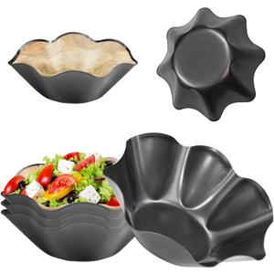 6Pcs Large-Nonstick Tortilla Shell Maker, 8.4-inch Taco Salad Bowl Pans Set with Silicone Gloves & Basting Brush, Carbon Steel Fluted Pan Baking Molds for Kitchen