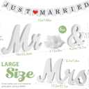 White Wooden Mr and Mrs Signs for Wedding Table, Wooden Wedding Table Signs for Ceremony and Reception - Centerpiece Decorations with Just Married Banner Gifts