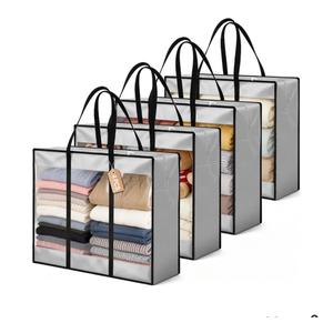 4 Pack Clear Clothes Storage Bags, 94L Blanket Storage Bag, Vinyl Foldable Moving Bags with Zipper, Closet Organizers and Storage Containers for Bedding, Duvet, Comforter