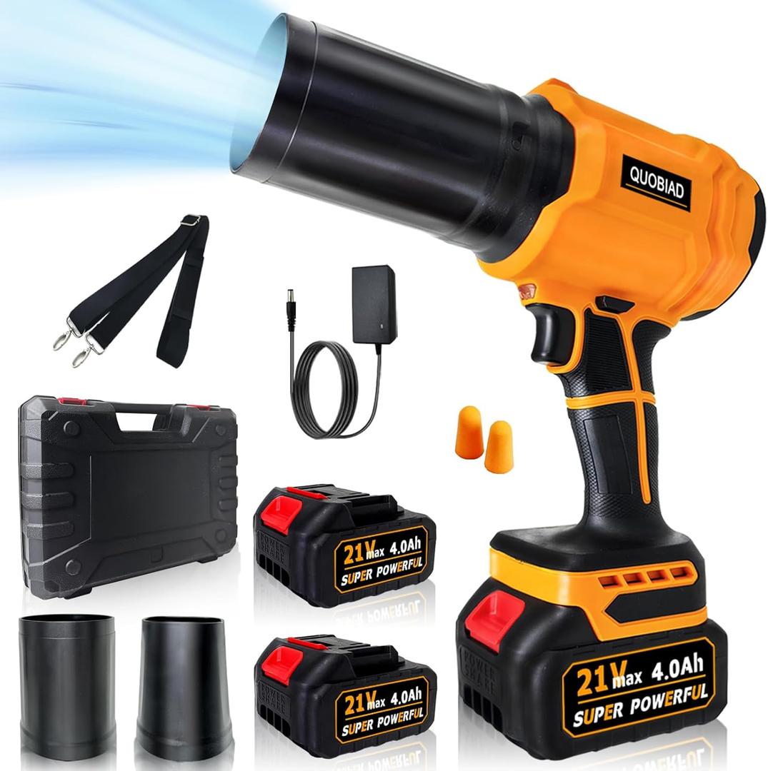 Leaf Blower Cordless with 221V Batteries, Turbo Jet Handheld Blower with Nozzle, Mini Leaf Blower Cordless, Variable Speed for Lawn Care, Patio, Car Drying, Snow & Dust Cleaning (Orange)