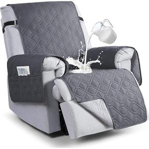 VANSOFY 100% Waterproof Recliner Chair Covers, Recliner Cover Non-Slip Dog Chair Cover Furniture Protector Washable Slipcover with Pocket, Elastic Straps for Pets, Dogs(Dark Gray, 23.6")