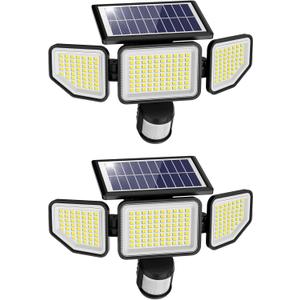 Onforu 4500LM Solar Lights Outdoor, 3 Heads Security Lights with Remote Control, IP65 Waterproof Motion Sensor Lights, 3 Modes Flood Lights for Wall, Porch, Yard, Outside, 2 Pack