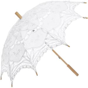 Lace Parasol Umbrella Vintage Wedding Bridal Lace Umbrella for Decoration Photo Tea Party 32 Inch Adult Size (02 White)