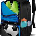Youth Soccer Bag, Soccer Backpack with Ball Compartment, Sports Equipment Training Bags Fits Basketball Football Volleyball and Accessories, Black (Blue)