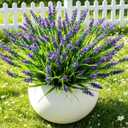 16 Bundles Artificial Lavender Flowers, UV Resistant Fake Plants for Indoor Outdoor Decor, Perfect for Patio Garden Front Porch Pathway Hanging Planter, Purple