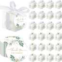 MTLEE 24 Sets Greenery Wedding Favors Party Candle Small Bubble Candle Favors for Guests Tea Candles Bulk with Stylish Ribbons Cards Gifts for Bridal Shower(White, Leaves)