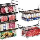 iSPECLE Freezer Organizer Bins - 15.8" to 18.1" Extendable Length Freezer Baskets for Chest Freezer for 7 Cu.Ft Deep Freezer, 2 Hanging Baskets and 4 Stackable Bins, 6 Pack Black