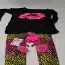 80s Women Costume Set, T-Shirt, Geometric Legging Pants Earring Necklace Gloves Bracelet (Large, Long Sleeve Leopard Print)