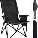 Folding Camping Chair, High Back Padded Portable Camp Chair with Storage Bag, 600D Oxford Fabric Comfortable Chair for Outdoor Camping, Beach, Fishing (Black)