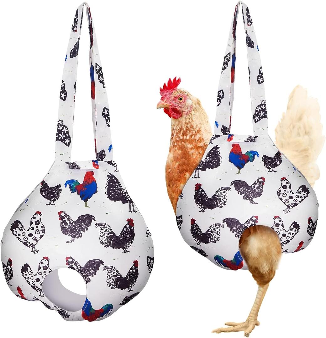 Paterr 2 Pack Chicken Holder Bag, Chicken Carrier Sling Catching Hand Bag Hen Sling with Handle Farm Supplies for Hen Rooster Transport Traveling Hiking Driving(11.8 x 11.8 Inch) (White)