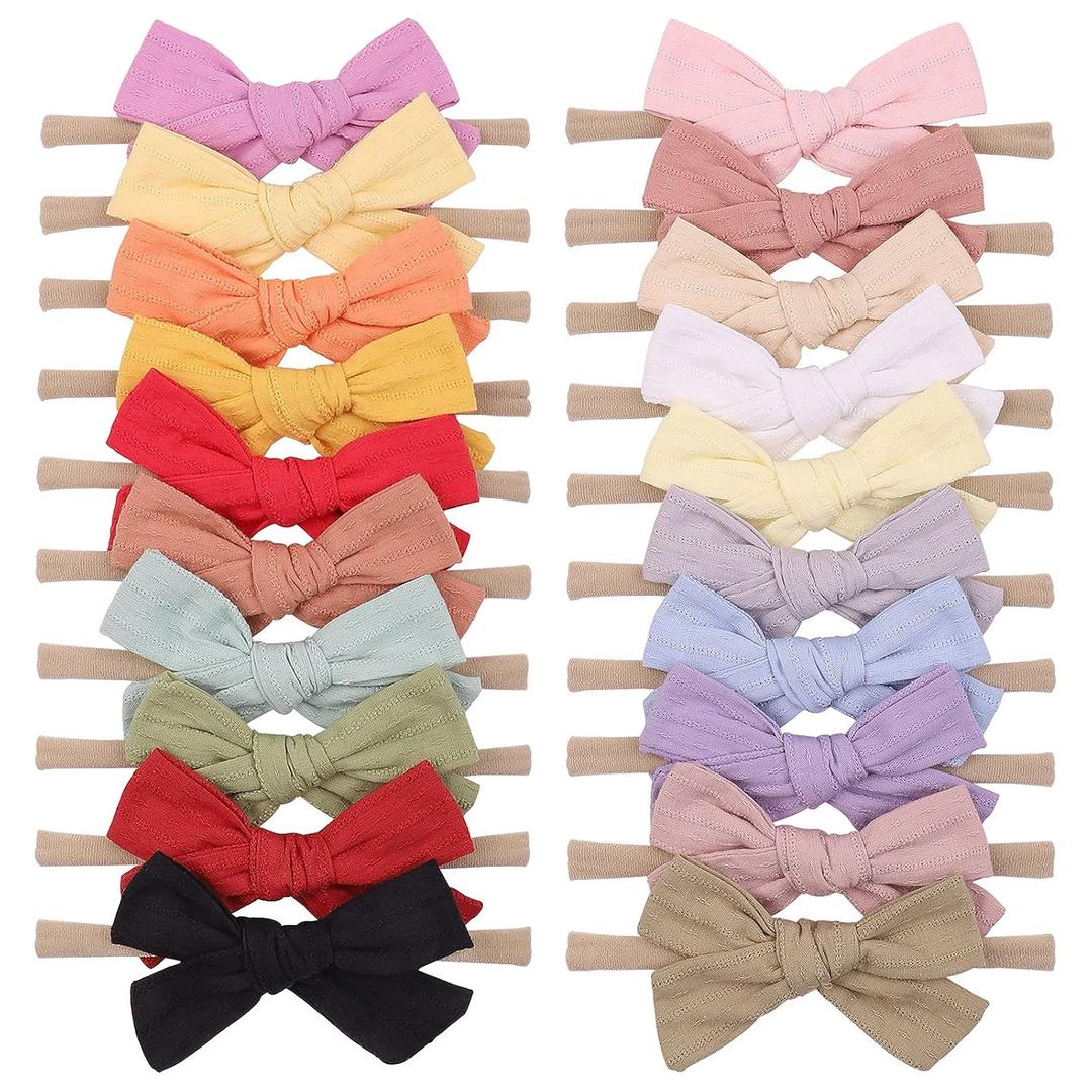 jollybows 20pcs Baby Girls Cotton Hair Bows Headbands Nylon Hair Bands Elastic Hair Accessories for Newborn Kids Infants Toddlers