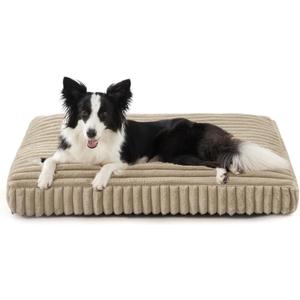 Dog Beds Large Sized Dog, Flat Pet Beds with Removable Washable Cover, Pet Mat Cute Pet Crate Bed Thick Shredded Chopped Crate Foam & Anti Slip Bottom for Indoor, 35"x23"x4" Beige