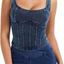Denim Corset Top for Women Going Out Jean Crop Tank Top Trendy Sleeveless Slim Fit Workout Denim Bustier Large Light Blue Size M