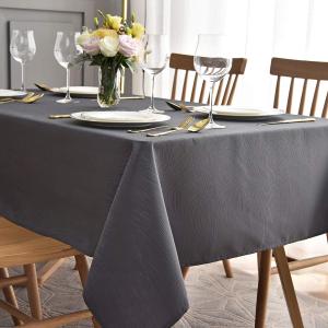 maxmill Jacquard Tablecloth Swirl Design Spillproof Wrinkle Free Heavy Weight Soft Table Cloth Decorative Fabric Table Cover for Outdoor and Indoor Use Oblong 60 x 120 Inch Charcoal
