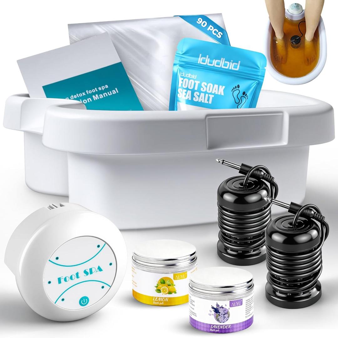 Ionic Foot Bath Detox Machine - Suitable for Home Use, Home Salon-Level Spa Detox Machine, Healthy Detoxification, with Foot Bath, Array * 2, Liner (Large, White)