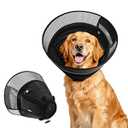 Inflatable Dog Cone for Dogs After Surgery, Soft Adjustable Elizabethan Collar for Large Dogs, 2-in-1 Dog Cone with Detachable Shield, Anti-Anxiety Comfortable Pet E-Collar Prevents Licking Wounds, Black (L)