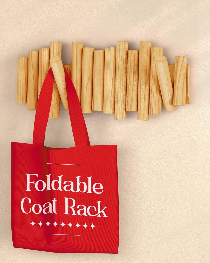 Folding Wall Coat Rack - entryway Hooks foldable - Wooden Coat Rack Wall Mount - modern Wall Mounted Coats Rack - Coat Hanger Walls Mount Coat Racks - folding coat hooks for Key bag clothes towels (Natural)