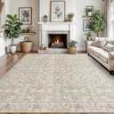 SIILOOM 9x12 Area Rug, Cream Beige Yellow White Grey Large Washable Rug for Living Room with Non-Slip Soft Vintage Bedroom Rugs Traditional Farmhouse Carpet for Nusery Dining Room Office Home Dcor