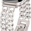 JR.DM Starlight Watch Bands for Women Compatible with Apple Watch 38mm 40mm 41mm 42mm (S10/11) Adjustable Metal Cowboy Steel Chain Bracelet for iWatch Series1/2/3/4/5/6/7/8/9/10/11 SE 3/2/1 (No Case)