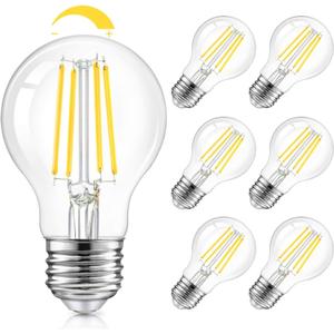 TOBUSA LED A19 Dimmable Light Bulbs 100W Equivalent, Vintage E26 Edison Bulbs 8W 1200LM, 5000K Daylight White, Clear Antique LED Filament Bulb for Home, Bathroom, 6-Pack