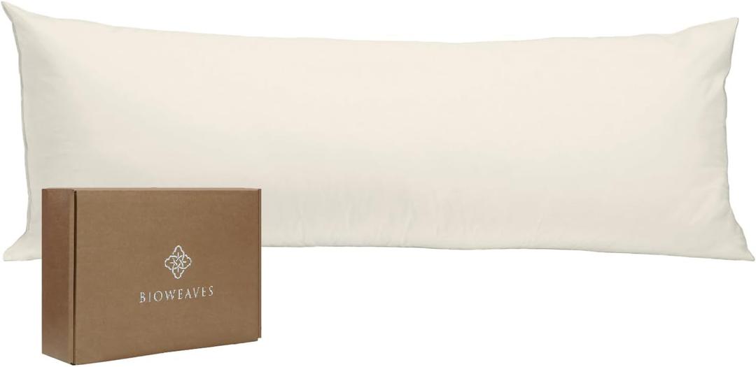 BIOWEAVES 100% Organic Cotton Body Pillow Cover for Body Pillowcases 300 Thread Count Soft Sateen Weave GOTS Certified with Zipped Closure - 21" x 54", Natural