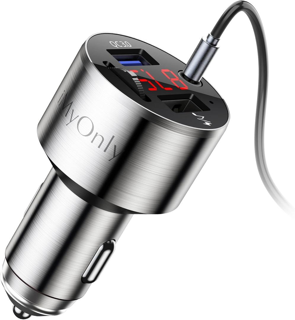 Adapter FM Transmitter Bluetooth 5.3,iMyOnly QC3.0 All-Metal Bluetooth AUX Adapter for Car Music Player, Wireless FM Radio Car Kit with Hands-Free Calling,Supporting USB Disk