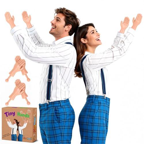 PartyFrenzy Tiny Hands (2 Pairs Light Color), Mini Hand Puppet on a Stick, Fake Small Hands for Costumes and Pranks, Doll Hands for Novelty Gifts, Make Anyone Laugh