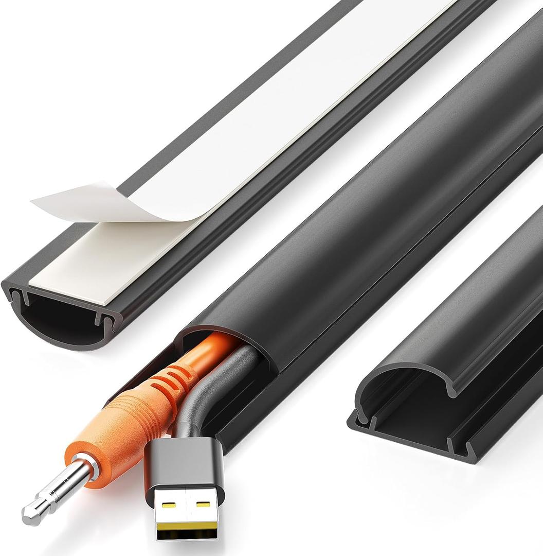 Delamu 42.5in Adhesive Cord Hider Wall, Mounted TV Cord Cover Kit, Multiple Cable Raceways for Wall Corner, Wire Cover Hiders for 1-2 Cables, 1.18" W X 0.43" H, Black