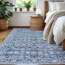 SIILOOM 5x7 Area Rug for Living Room, Blue Large Vintage Floral Rug with Non-Slip, Soft Non-Shedding Washable Rugs for Nursery, Distressed Traditional Farmhouse Carpet for Bedroom Office Home Dcor