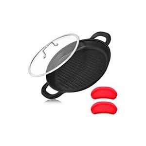 Vinchef Nonstick Grill Pan for Stove tops | 13.0" Skillet, Indoor Induction Cast-aluminum Grill Pan with Lid and Anti-Scalding Tools, GRANITEC Nonstick Coating, Dishwasher & Oven Safe