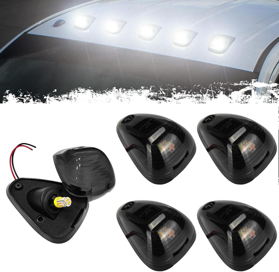PSEQT Cab Roof Marker Lights 10 LED White Top Clearance Running Lights Compatible with Ford 1999-2016 F150 F250 F350 F450 F550 Super Duty Pickup Trucks SUV (5PCS, Smoked Lens)