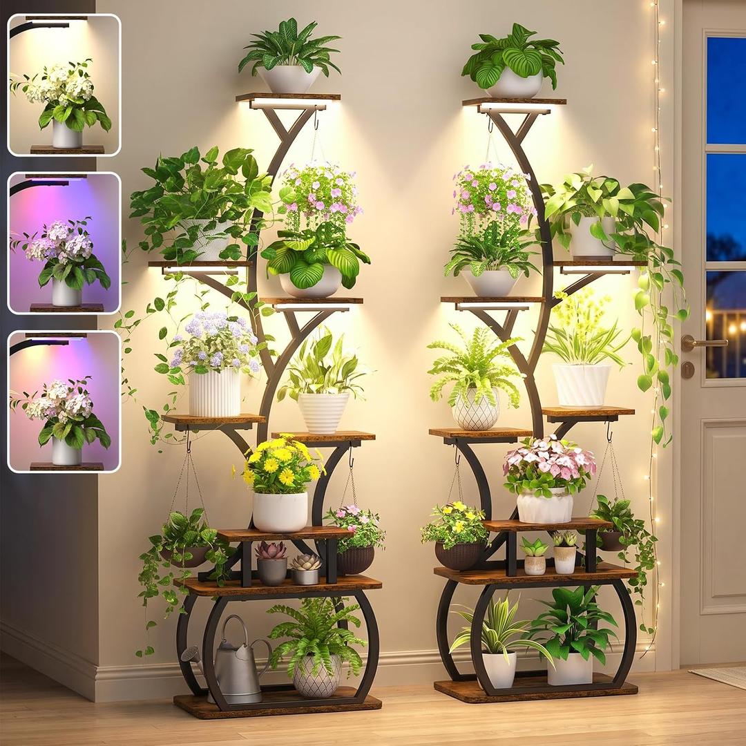 8-Tier 62" Metal Plant Stand Indoor with Full-Spectrum Grow Light. (2 Pack)