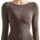 SUUKSESS Women Crew Neck Long Sleeve Bodysuit Sexy Thong Bodysuit Shirts (Medium, 01 Brown)