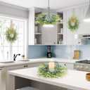 4 PCS Small Winter Blue Berry Cabinet Wreath Artificial Mini Kitchen Wreaths Vintage Swags Wreath with Retro Burlap Ribbon for Farmhouse Rustic Home Front Door Window Pillar Wedding Chair Wall