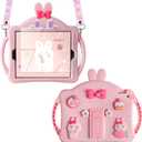 WESADN for iPad 9th Generation Case iPad 8th 7th Generation Cases 10.2 inch for Kids Girls with Screen Protector Shoulder Strap Kickstand Cute Rabbit Silicone Cover for iPad 10.2 Case Pink