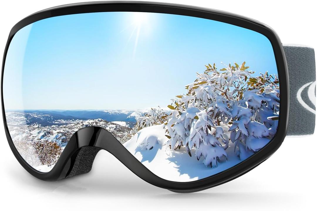 findway Kids Ski Goggles, Kids Snowboard Goggles for Boys Girls Toddler age 3-12 (Black Frame Silver Lens(vlt 21%))