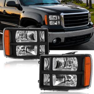 Fullux LED DRL Headlights for 2007-2013 GMC Sierra 1500 Headlights Assembly No Classic Fit 2007-2014 Sierra 2500 HD 3500 HD Chrome Housing Amber Reflector Driver & Passenger Side Plug & Play