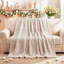 Moukeren Spring Easter Bunny Throw Blanket 50" x 60" - 3D Jacquard Bunny Throws, Cozy Soft Rabbit Spring Plush Easter Gifts for Living Room Couch Sofa Bed Decor(Cream)