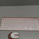 FENIFOX Wireless Keyboard and Mouse, Ergonomic Rechargeable Silent Quiet Slim Compact Full-Size USB C with Number Pad Flat Soft Cover for PC Computer Laptop Mac MacBook iMac Windows - Pink Rose Gold