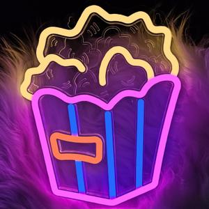 Popcorn Neon Sign for Wall Decor,Adjustable Brightness Led Lights Sign,USB Powered Food Neon Light for Home Cinema Snack Shop Gifts for Movie Lovers (Colorful)