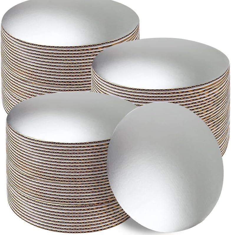 Generic [20/40/100pcs] 8 in White Cakeboard Round,Disposable Cake Circle Base Boards Cake Cardboard Pizza Plate Platter (20PCS Silvery), PAN20180020015